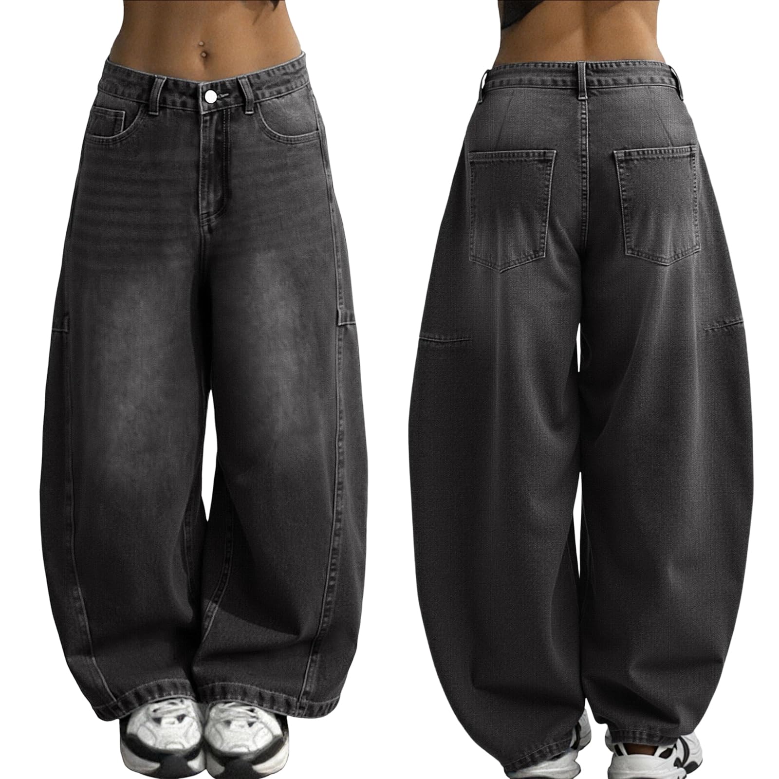 EMMIOL Women Boyfriends Hip Hop 90s Vintage Baggy Jeans Loose Denim Pants Mid Waist Jeans