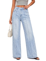 High Waisted Front Seam Straight Leg Denim Pants