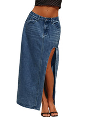 Jean Skirts for Women Maxi Side Slit Summer Trendy Denim Long Skirt | Women's Denim Maxi Skirt Sexy Skirts Long Jean Skirt High Waist Casual Street Wear Skirts 2026 Summer Dress