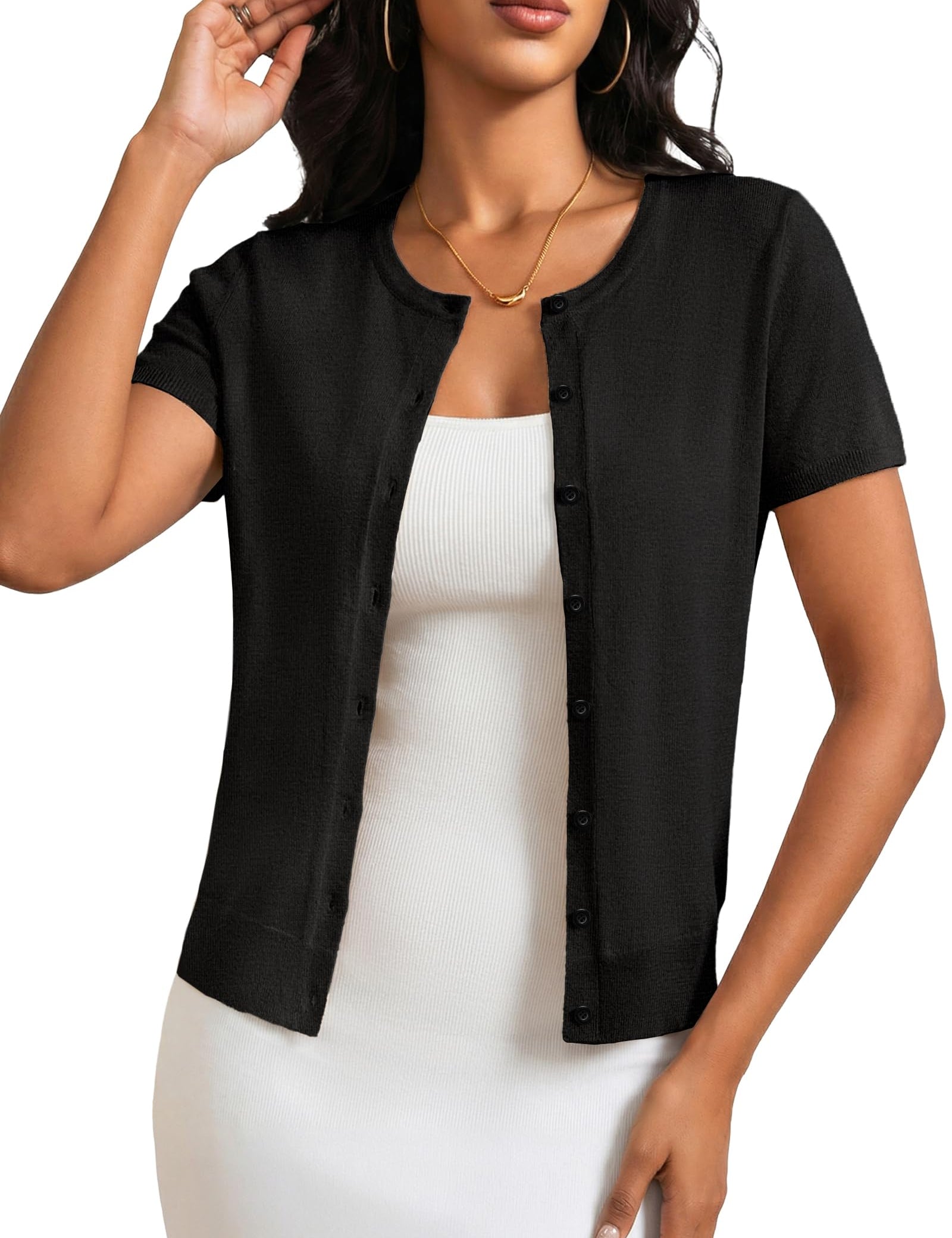 JOKELAMB Cropped Cardigan Sweater Shrug for Women - Button Down Short Sleeve Lightweight Knit Top Summer Machine Wash Clothes