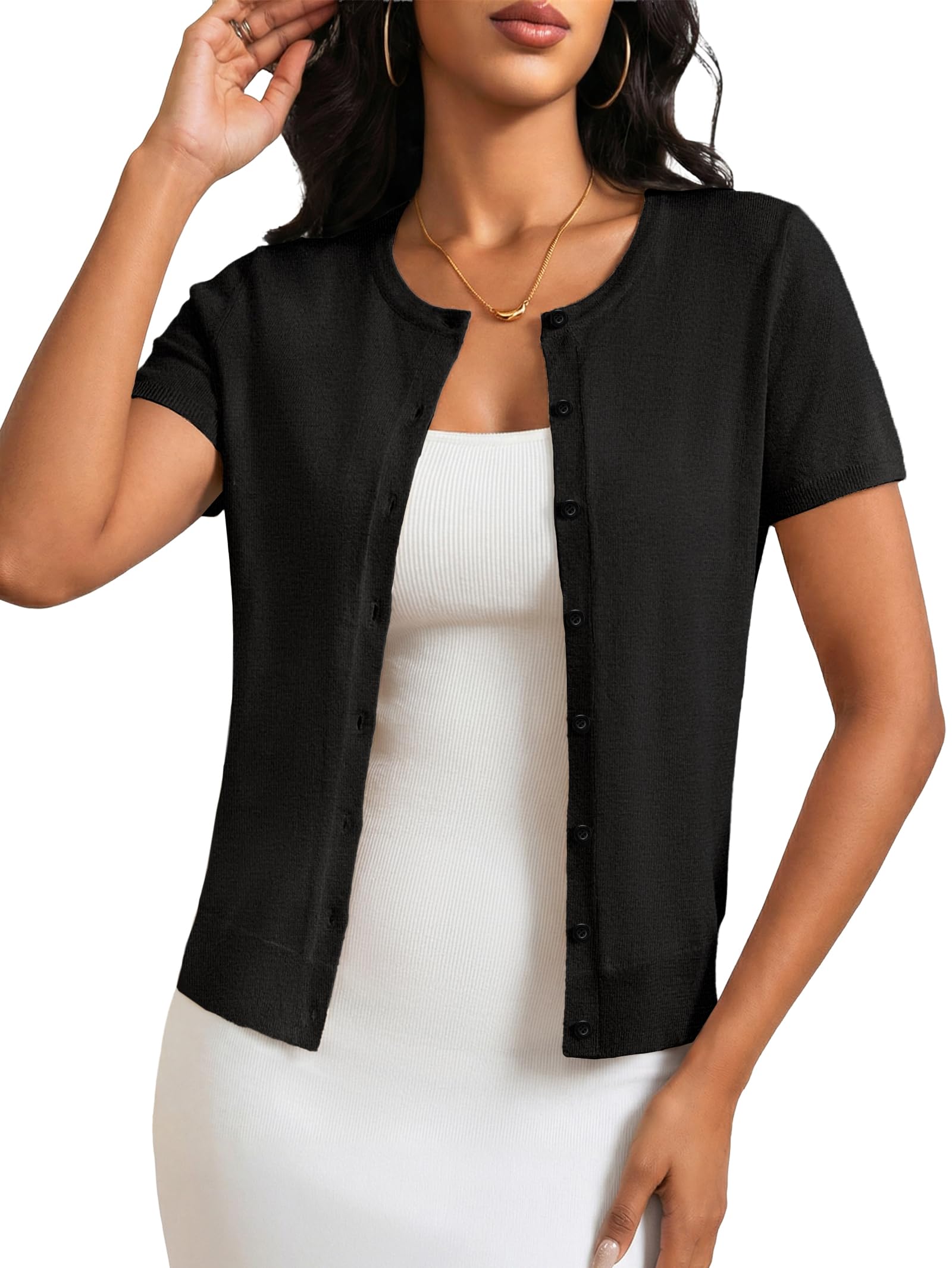 JOKELAMB Cropped Cardigan Sweater Shrug for Women - Button Down Short Sleeve Lightweight Knit Top Summer Machine Wash Clothes
