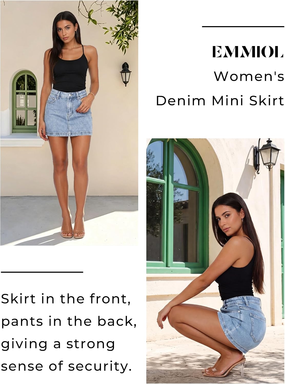 EMMIOL Denim Skort for Women High Waist Y2K Sexy Jean Mini Skirt | with Detachable Safety Shorts Pockets Strech 2026 Summer Trendy Clothes