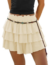 Mid Waist Tiered Ruffle Flowy Skort
