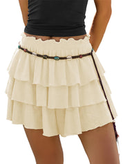 Women's Flowy Skort Skirt Tiered Ruffle Hem Mid Waist Summer Mini Skirt | Going Out Skirts Soft Stretchy Breathable Fabric Casual Bohemian Mini Shorts 2026 Summer Shorts