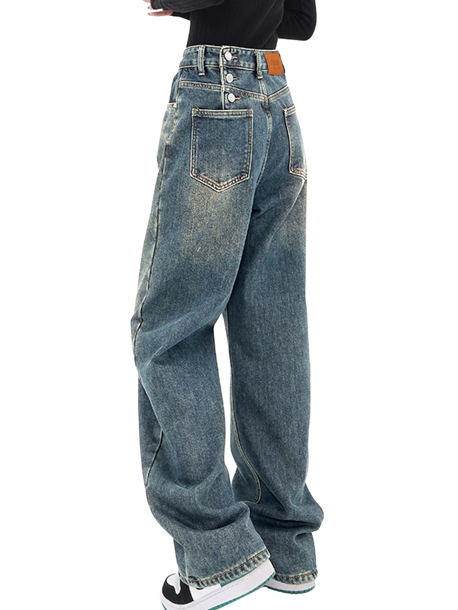 EMMIOL Women Baggy Jeans High Waist Boyfriend Streetwear Vintage Jeans Wide Leg Denim Pants