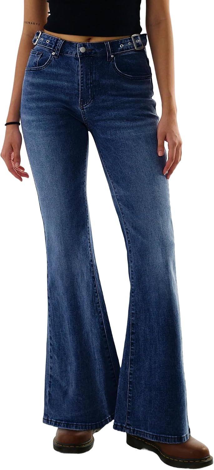 Women's Flare Wide Leg Jeans Stretchy High Waisted Bell Bottom 2026 Basic Bootcut Denim Pants