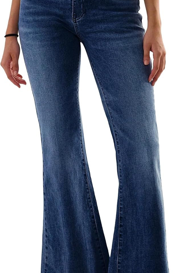 Women's Flare Wide Leg Jeans Stretchy High Waisted Bell Bottom 2026 Basic Bootcut Denim Pants