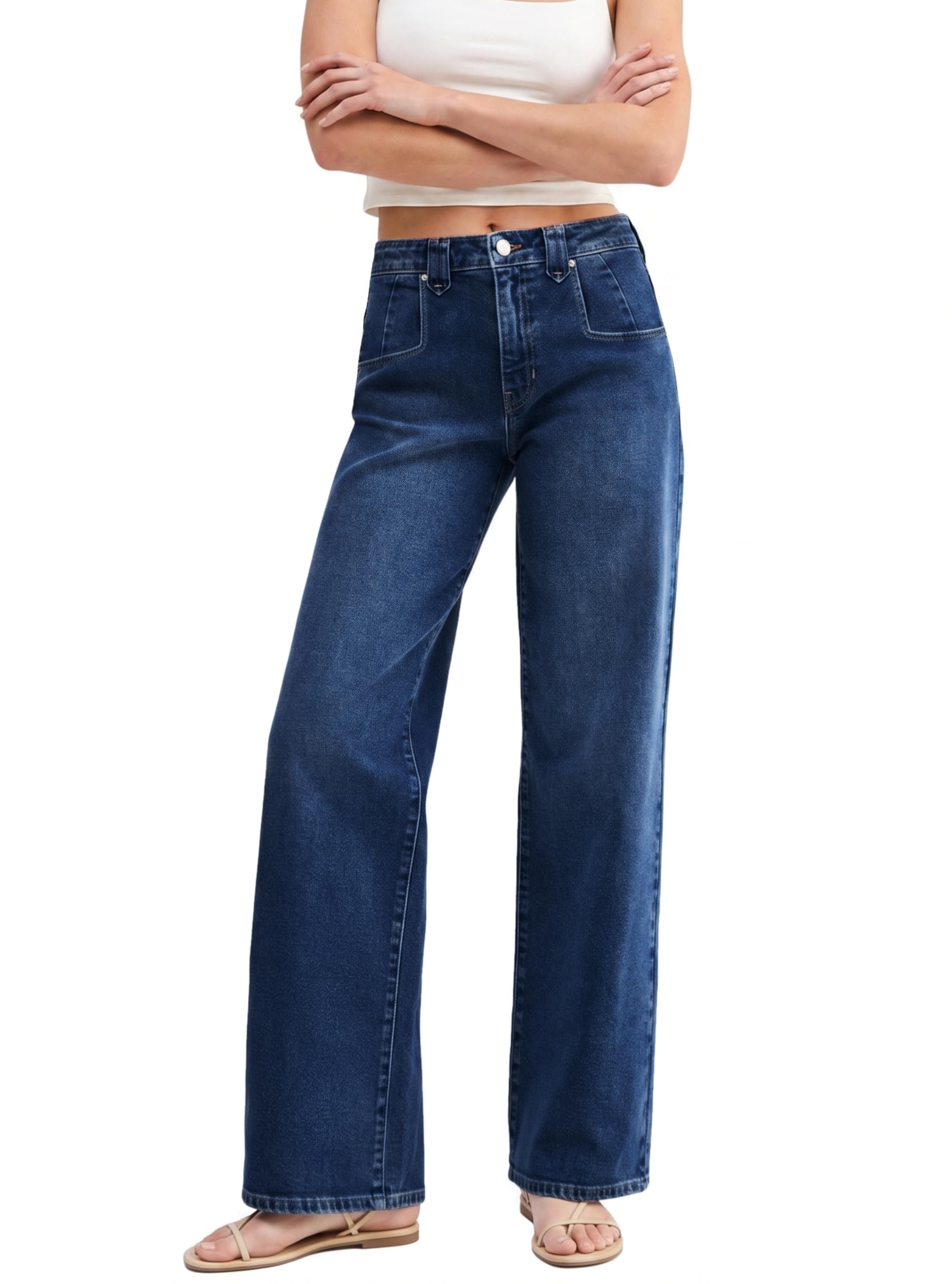 EMMIOL Womens Jeans Straight Leg,Mid-High Rise Baggy Denim Pants,Boyfriend Wide Leg,Loose Fit with Pocket,Runs Small; Size Up