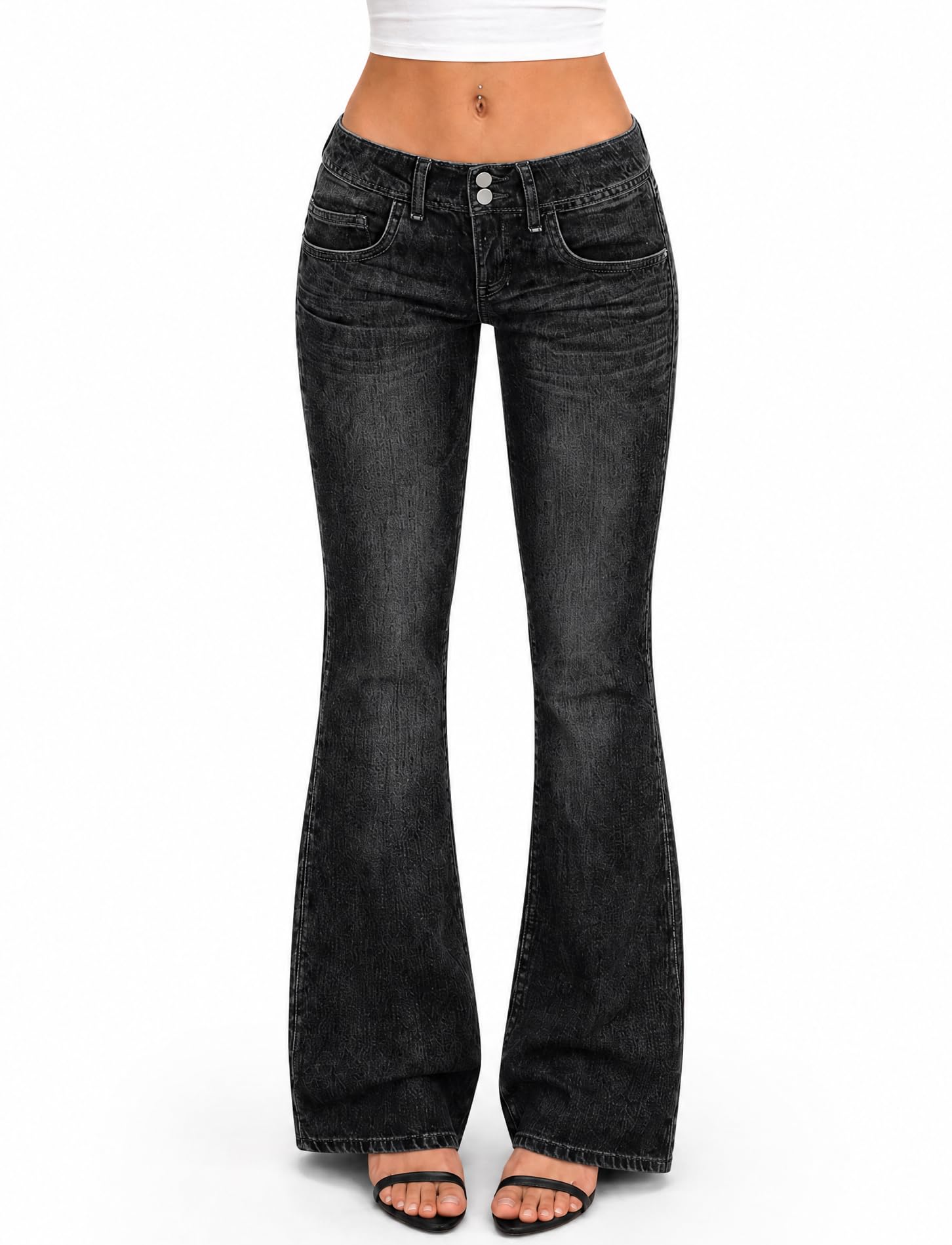 EMMIOL Mid-Low Rise Flare Jeans for Women, Y2K Baggy Boot Cut Flared Bootcut Wide Leg Womens Denim Pants Stretch