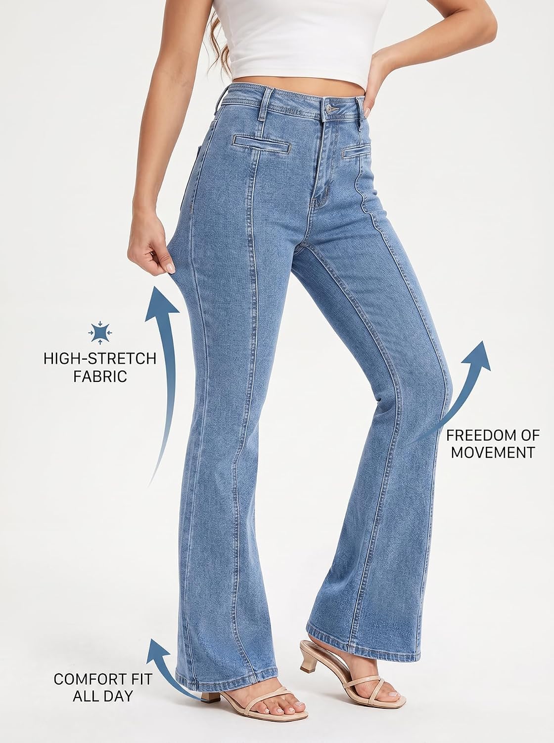 EMMIOL Jeans for Women High Waisted Women's Jeans with Star Patches, Vintage Y2K Denim Pants,Flare Style