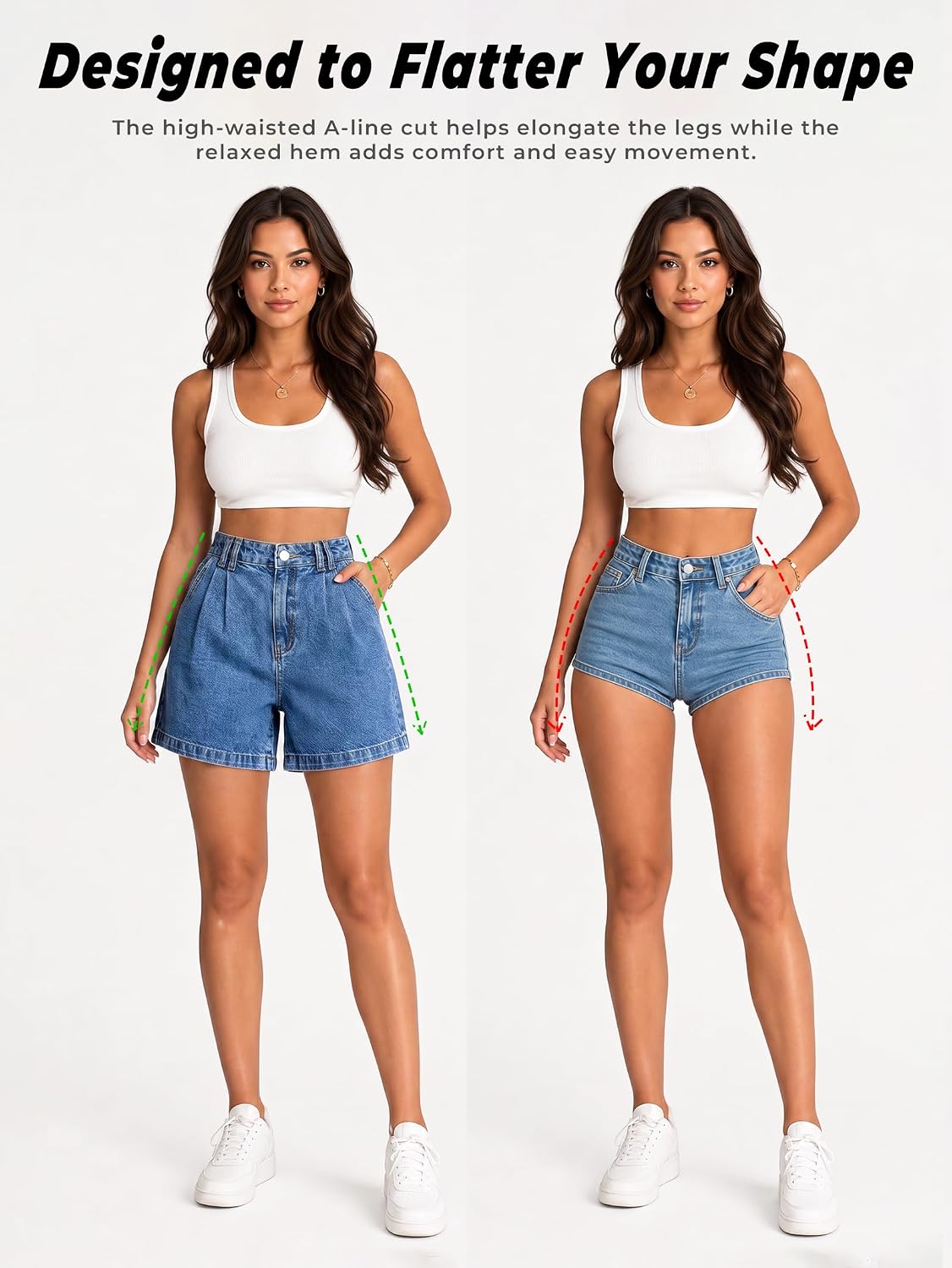 EMMIOL Jean Shorts for Women High Waisted Wide Leg Stretchy Denim Shorts | Casual Summer Jorts with Pockets, Lightweight Cotton Shorts for Vacation Beach Outfits