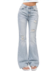 EMMIOL Stretchy Bootcut Jeans for Women High Waisted Womens Flare Jeans | Bell Bottom Jeans for Women, Trendy Y2K Jeans, Ripped Design, Mid High Rise Selection, Retro Denim Pants, Skinny jeans