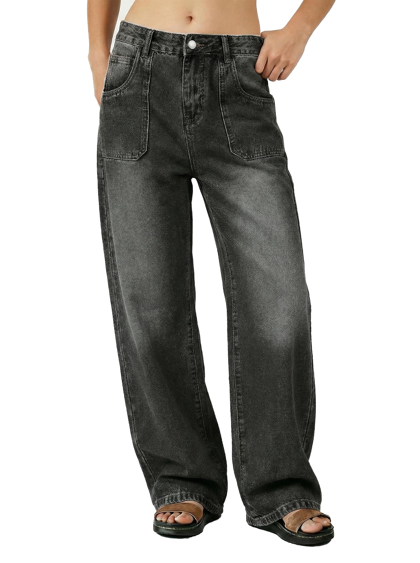 EMMIOL Baggy Jeans Women High Waisted Wide Leg Jeans | Patchwork Pockets,Y2K Boyfriend Denim Pants,Back to School Outfits for women