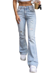 EMMIOL Women's Flare Jeans High Waist Stretch Bootcut Denim Pants | 70s Retro Jeans for Women Comfortable Casual, High Rise, Stretch, Button Front, Western Outfit for Women
