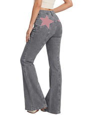 EMMIOL Jeans for Women High Waisted Women's Jeans with Star Patches, Vintage Y2K Denim Pants,Flare Style