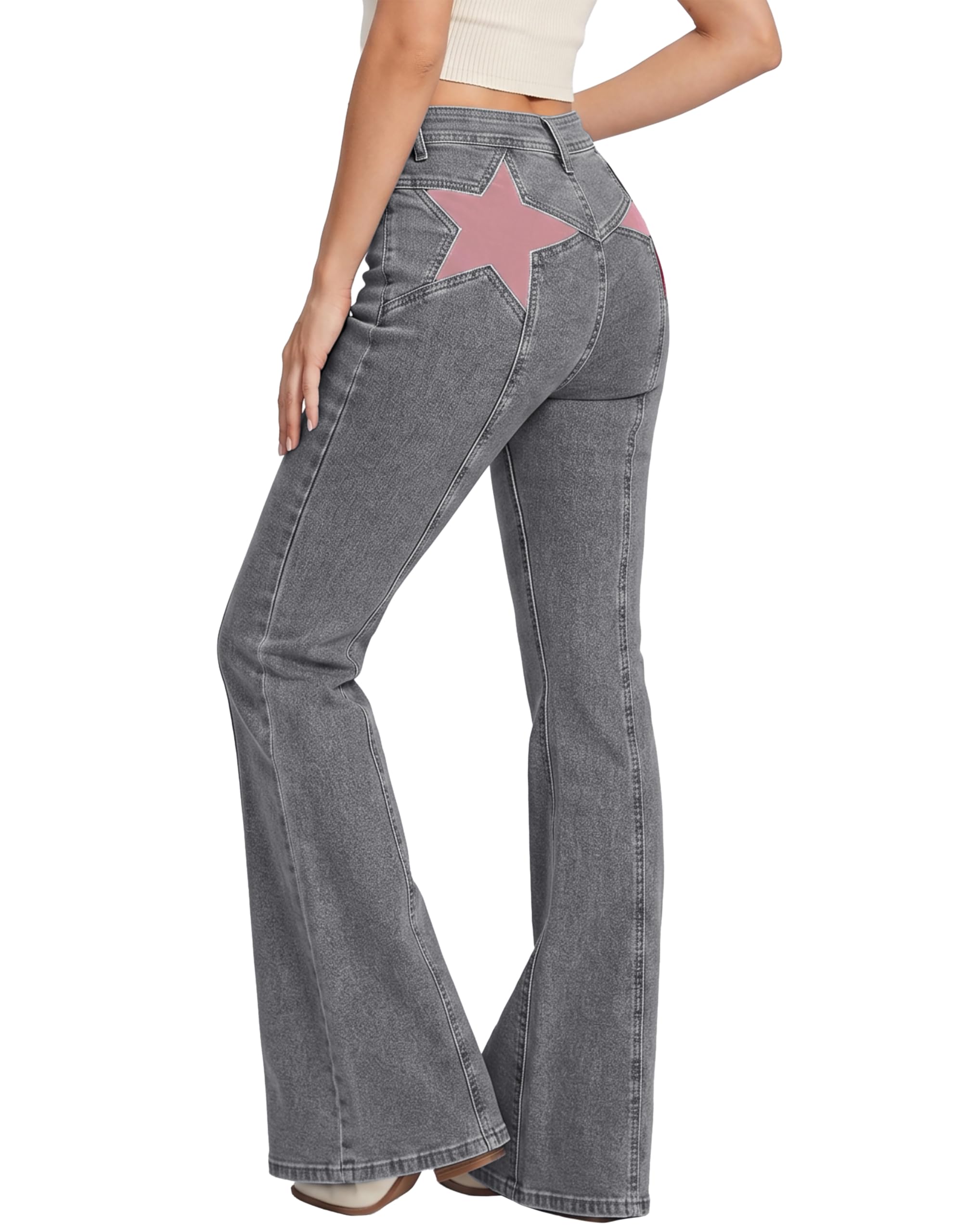 EMMIOL Jeans for Women High Waisted Women's Jeans with Star Patches, Vintage Y2K Denim Pants,Flare Style