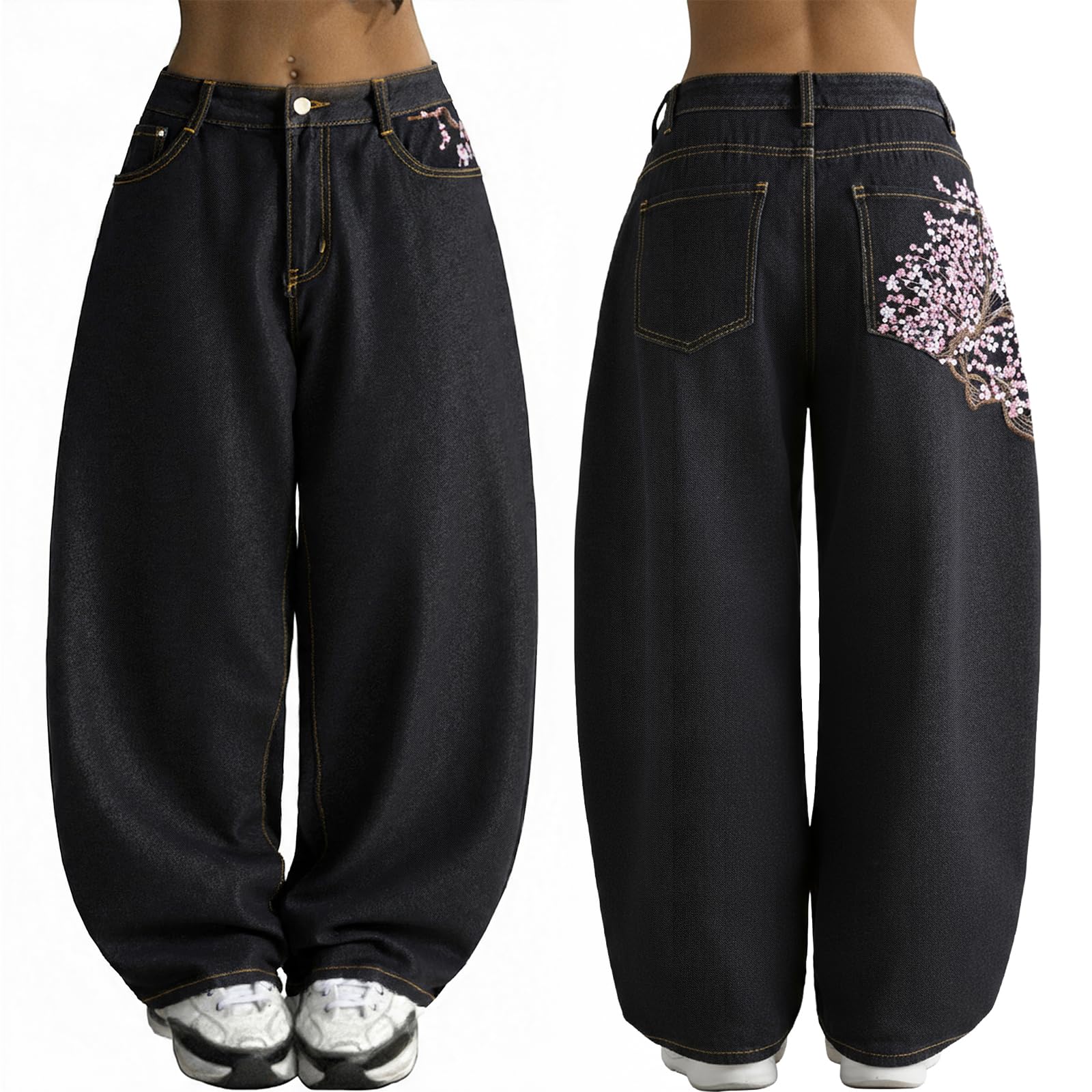 EMMIOL Women Boyfriends Hip Hop 90s Vintage Baggy Jeans Loose Denim Pants Mid Waist Jeans