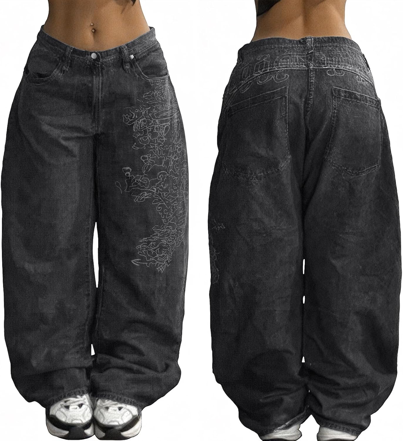 EMMIOL Women Boyfriends Hip Hop 90s Vintage Baggy Jeans Loose Denim Pants Mid Waist Jeans