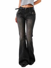 EMMIOL Mid-Low Rise Flare Jeans for Women, Y2K Baggy Boot Cut Flared Bootcut Wide Leg Womens Denim Pants Stretch