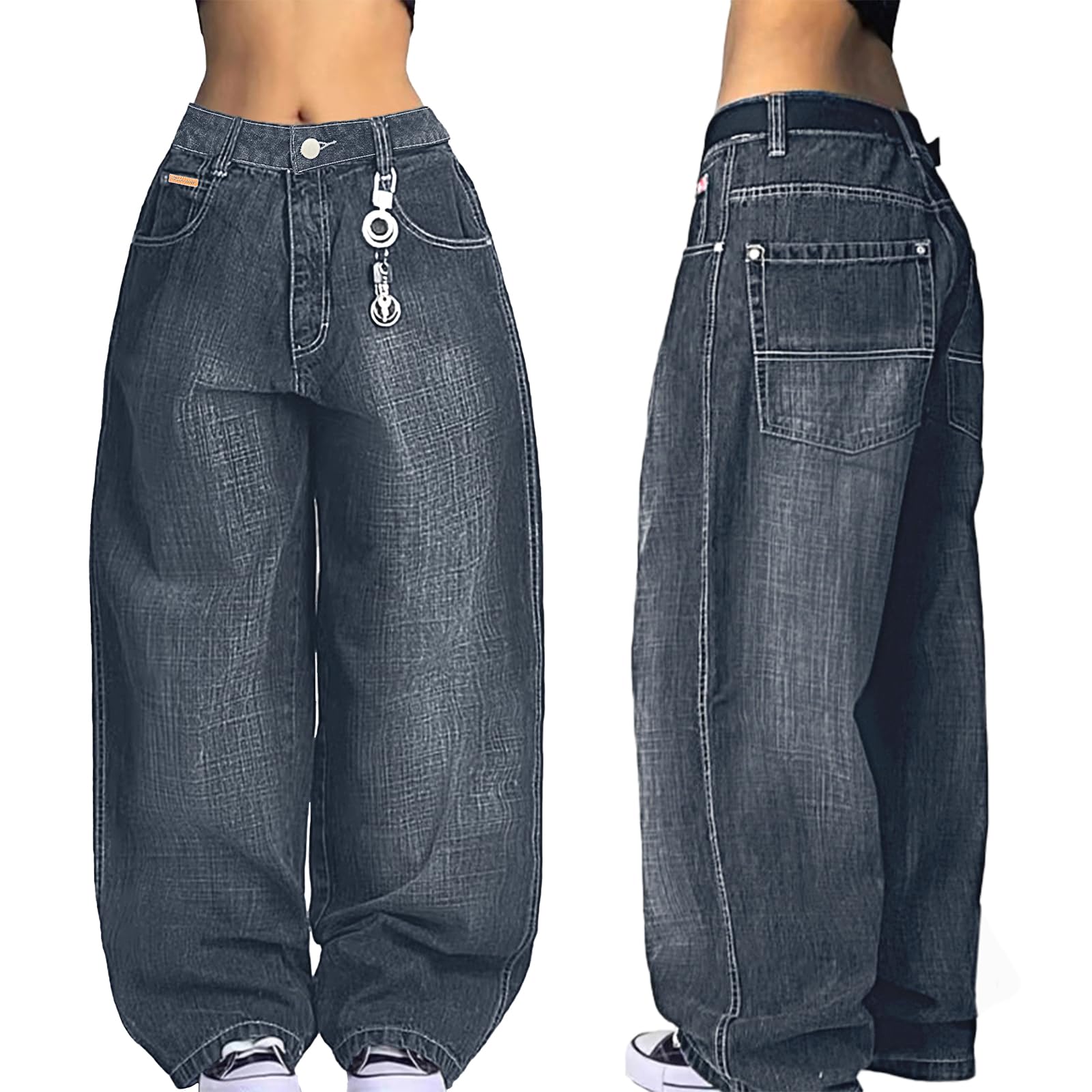 EMMIOL Women Boyfriends Hip Hop 90s Vintage Baggy Jeans Loose Denim Pants Mid Waist Jeans