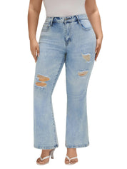 EMMIOL Flare Jeans for Women High Waisted Women's Stretch Bootcut Jeans | Plus Size Bell Bottom Denim Pants with Pockets,Y2K Look,Ripped Design