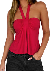 EMMMIOL Sleeveless Tank Top for Women - Sexy Babydoll Tie Up Crop Tops Y2K Cute Stretchy Going Out Clothes Summer Outfits