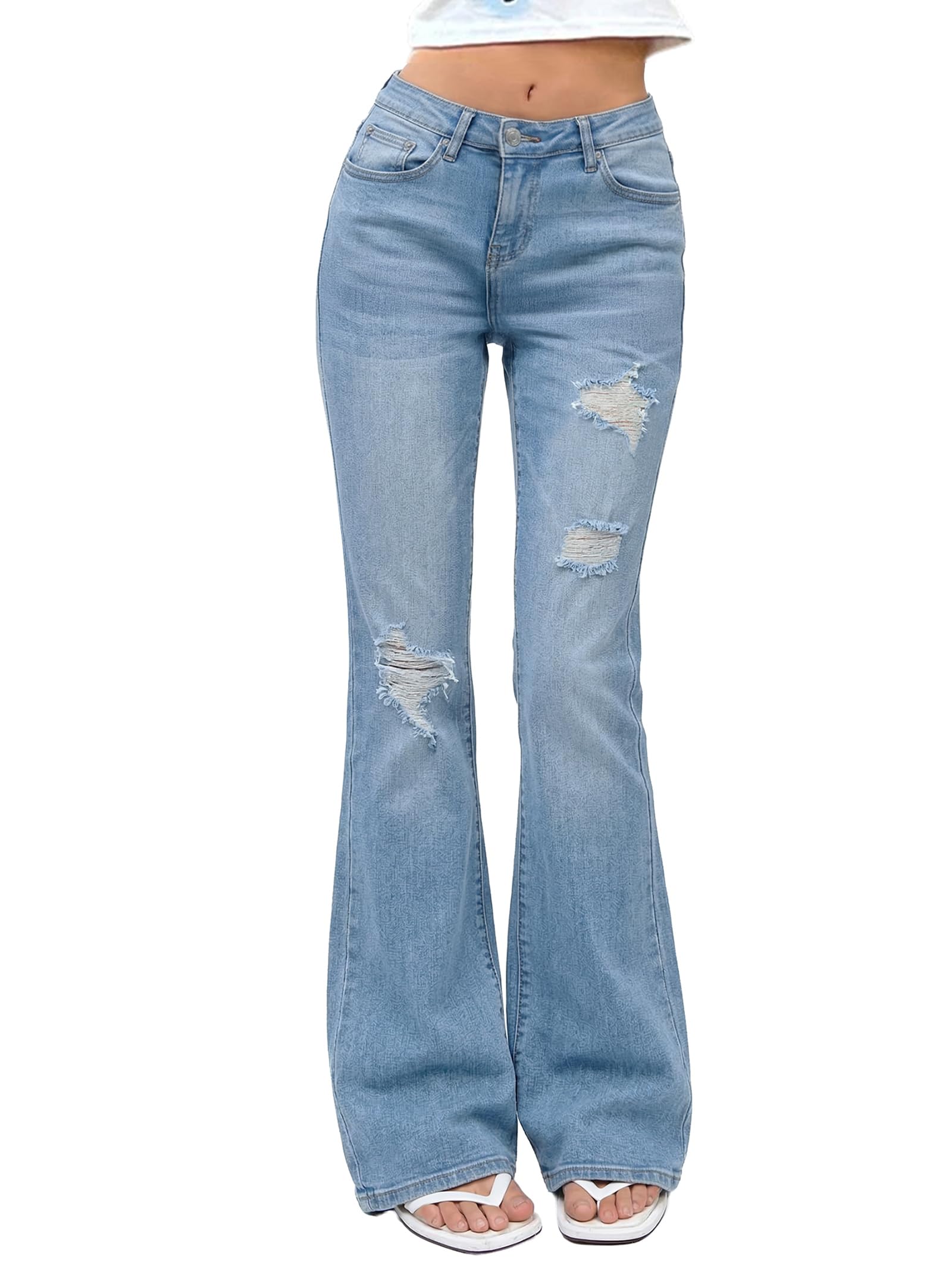 EMMIOL Stretchy Bootcut Jeans for Women High Waisted Womens Flare Jeans | Bell Bottom Jeans for Women, Trendy Y2K Jeans, Ripped Design, Mid High Rise Selection, Retro Denim Pants, Skinny jeans