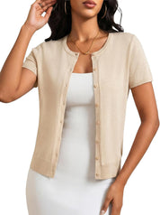 JOKELAMB Cropped Cardigan Sweater Shrug for Women - Button Down Short Sleeve Lightweight Knit Top Summer Machine Wash Clothes