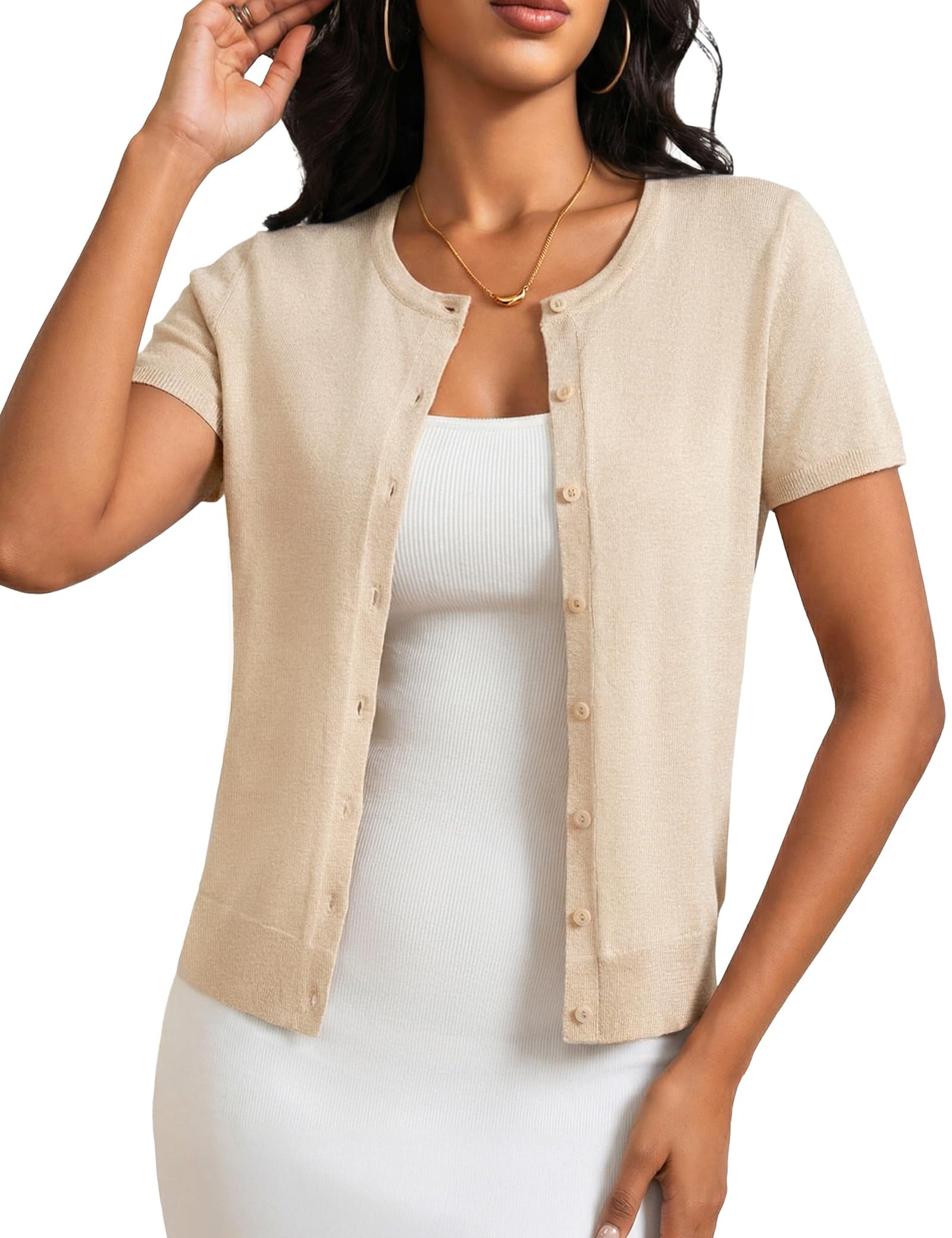 JOKELAMB Cropped Cardigan Sweater Shrug for Women - Button Down Short Sleeve Lightweight Knit Top Summer Machine Wash Clothes