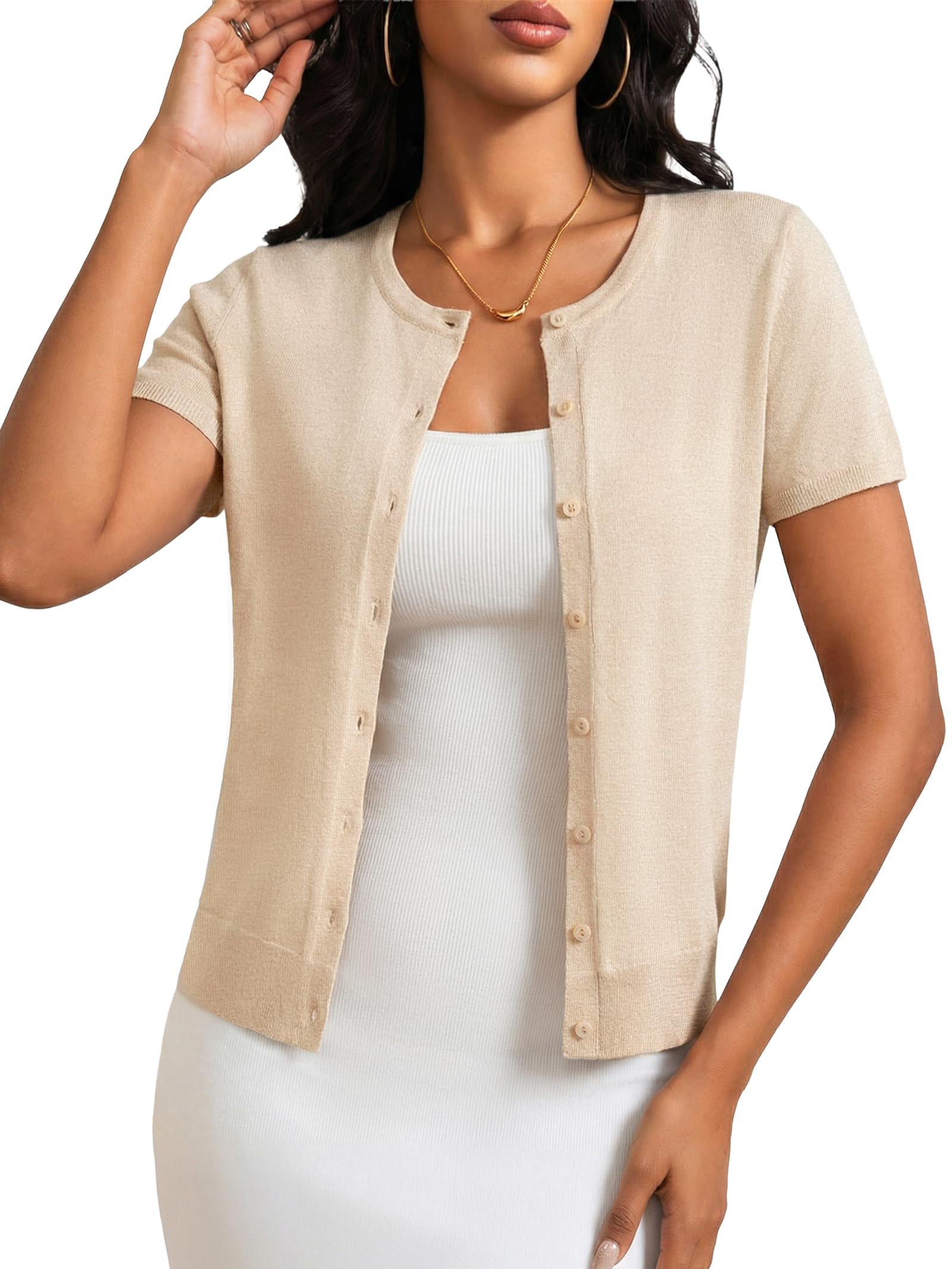 JOKELAMB Cropped Cardigan Sweater Shrug for Women - Button Down Short Sleeve Lightweight Knit Top Summer Machine Wash Clothes