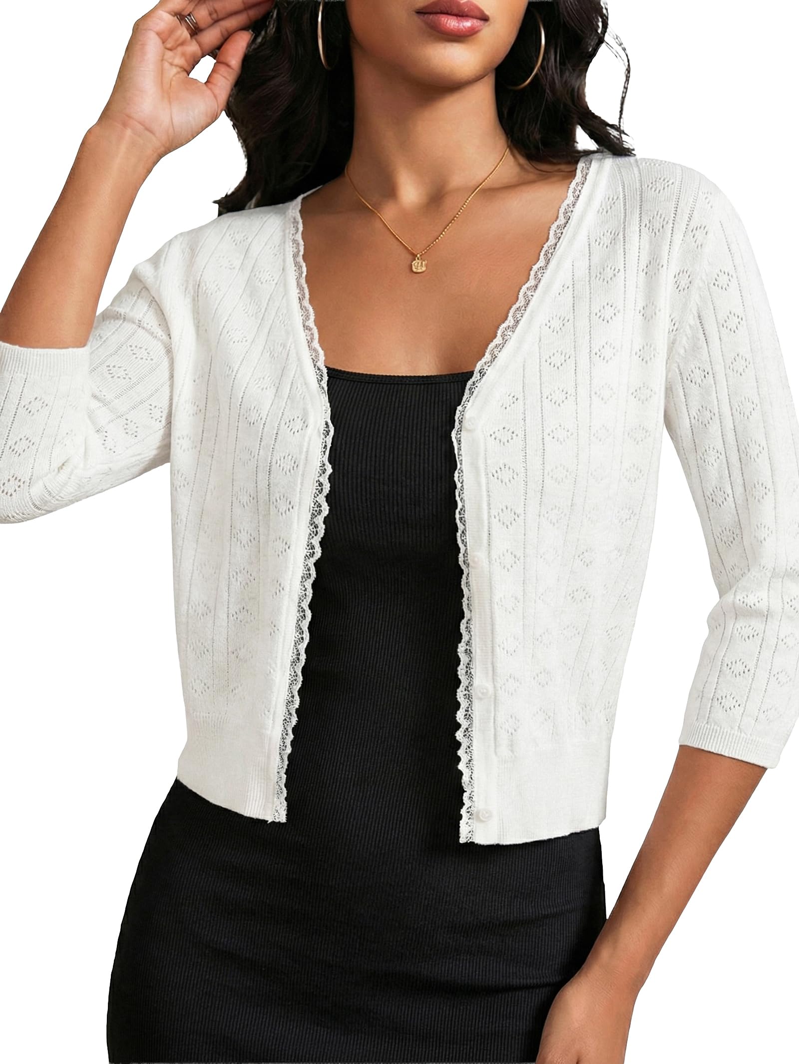JOKELAMB Cropped Cardigan Sweater Shrug for Women - Button Down Short Sleeve Lightweight Knit Top Summer Machine Wash Clothes