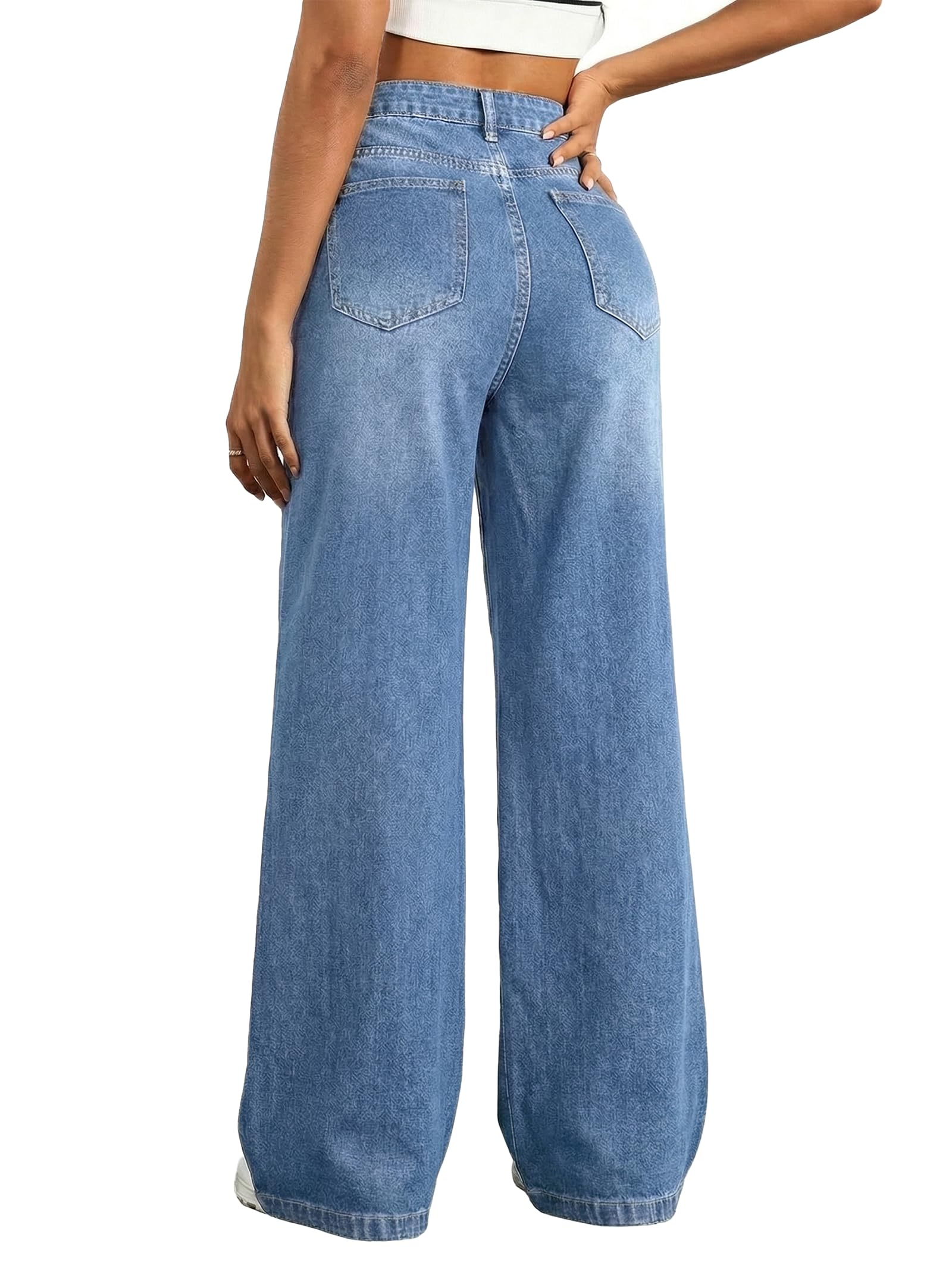 EMMIOL Wide Leg Baggy Jeans for Women Mid High Waisted Stretchy Denim Pants | Pull On Elastic Waist Jeans BBL Y2K Straight Leg Trousers Trendy Outfits