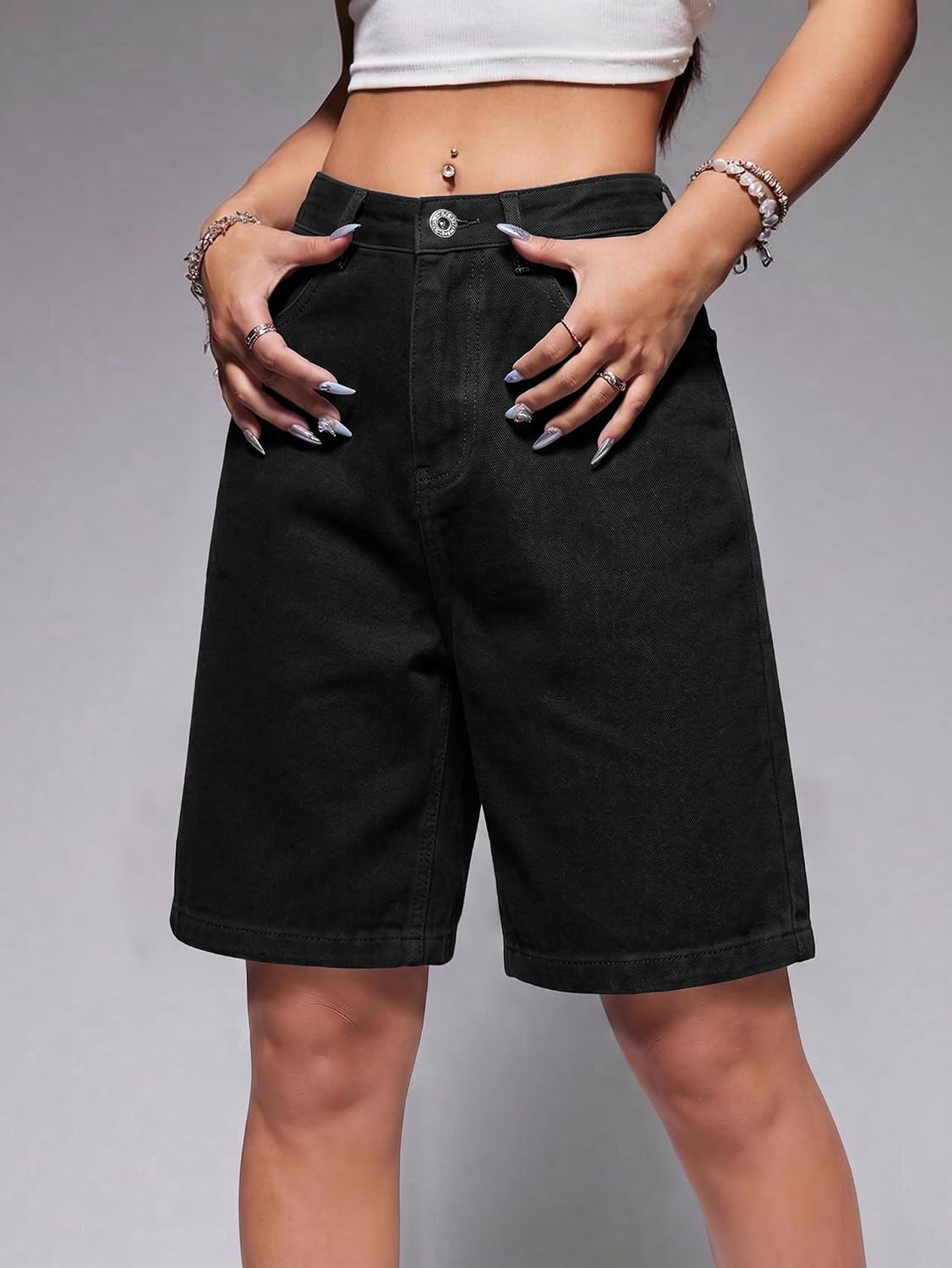 EMMIOL Women Jorts Baggy Jeans Shorts High Waisted Denim | Knee Length Y2K Bermuda Shorts Summer Hot Short Pants Streetwear