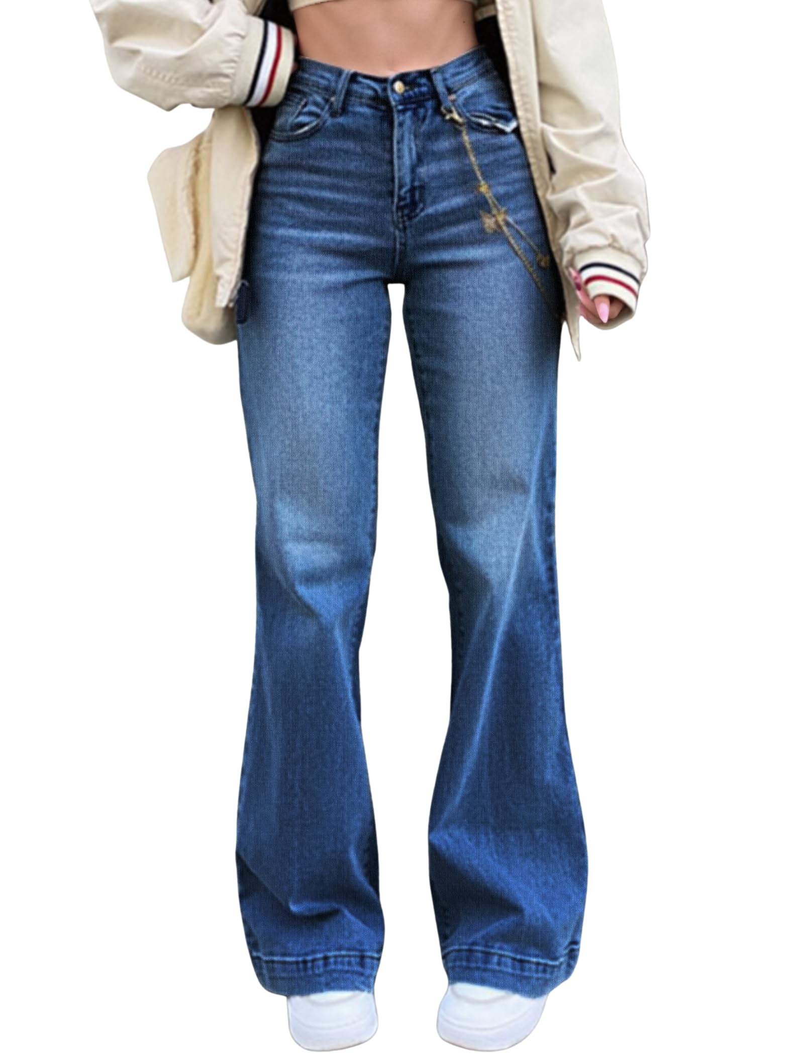 EMMIOL Women's Flare Jeans High Waist Stretch Bootcut Denim Pants | 70s Retro Jeans for Women Comfortable Casual, High Rise, Stretch, Button Front, Western Outfit for Women