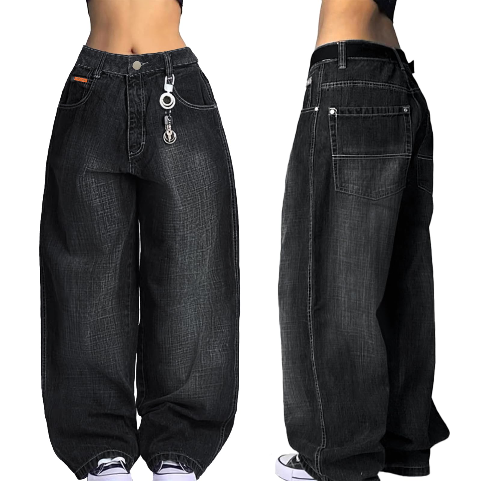 EMMIOL Women Boyfriends Hip Hop 90s Vintage Baggy Jeans Loose Denim Pants Mid Waist Jeans