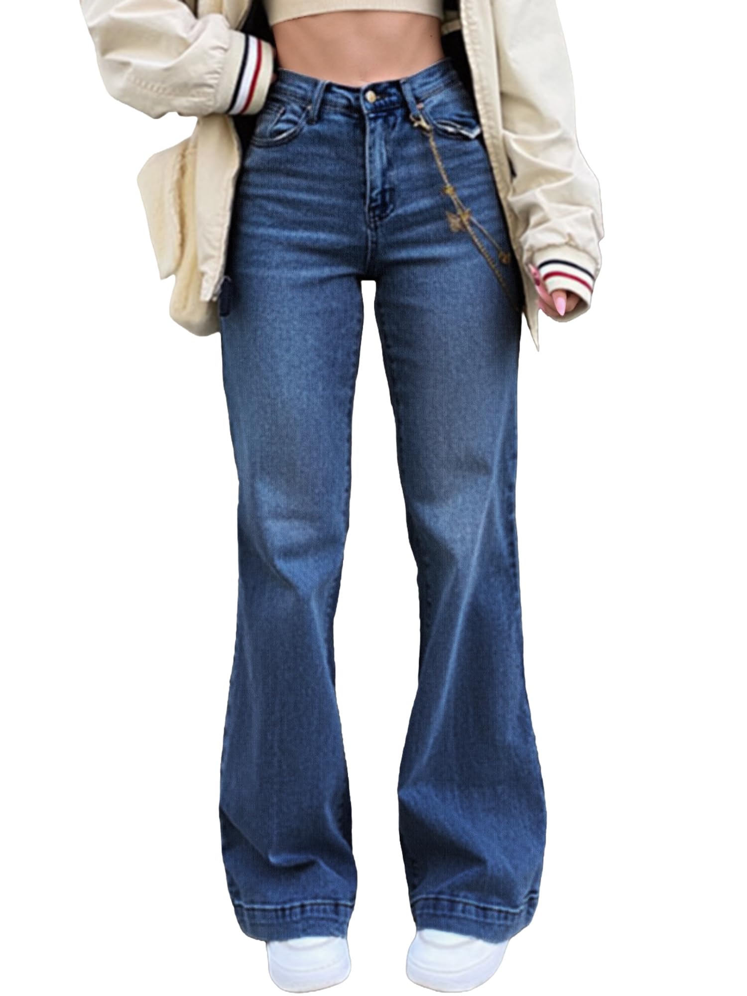 EMMIOL Women's Flare Jeans High Waist Stretch Bootcut Denim Pants | 70s Retro Jeans for Women Comfortable Casual, High Rise, Stretch, Button Front, Western Outfit for Women