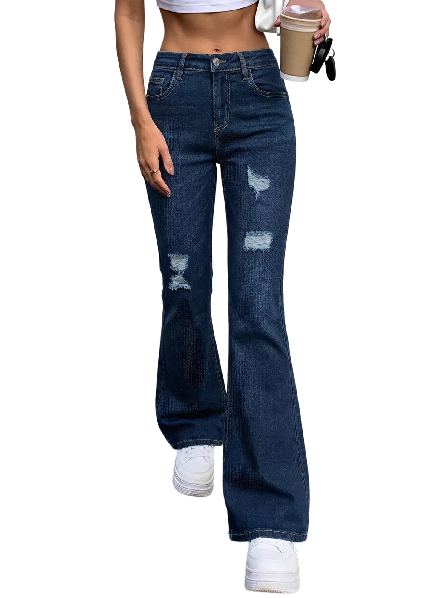 EMMIOL Women's Flare Jeans High Waist Stretch Bootcut Denim Pants | 70s Retro Jeans for Women Comfortable Casual, High Rise, Stretch, Button Front, Western Outfit for Women