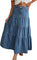 EMMIOL Long Denim Skirt for Women - High Waisted A-Line Jean Maxi Skirts Dark Wash Tiered Swing Jean Skirt with Pockets