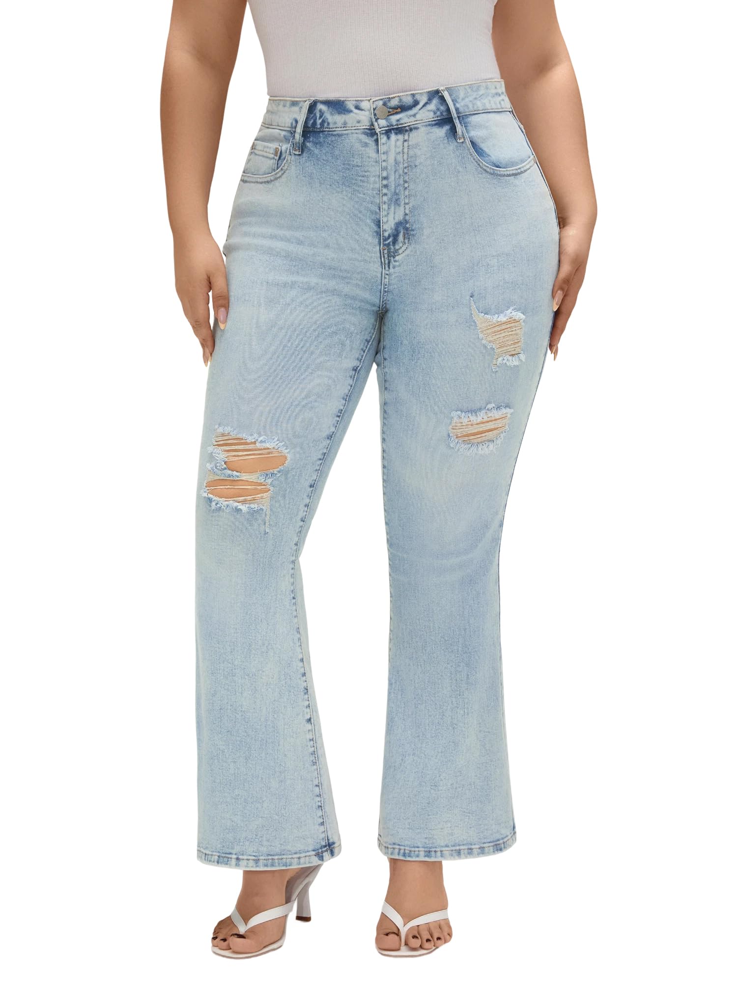 EMMIOL Flare Jeans for Women High Waisted Women's Stretch Bootcut Jeans | Plus Size Bell Bottom Denim Pants with Pockets,Y2K Look,Ripped Design