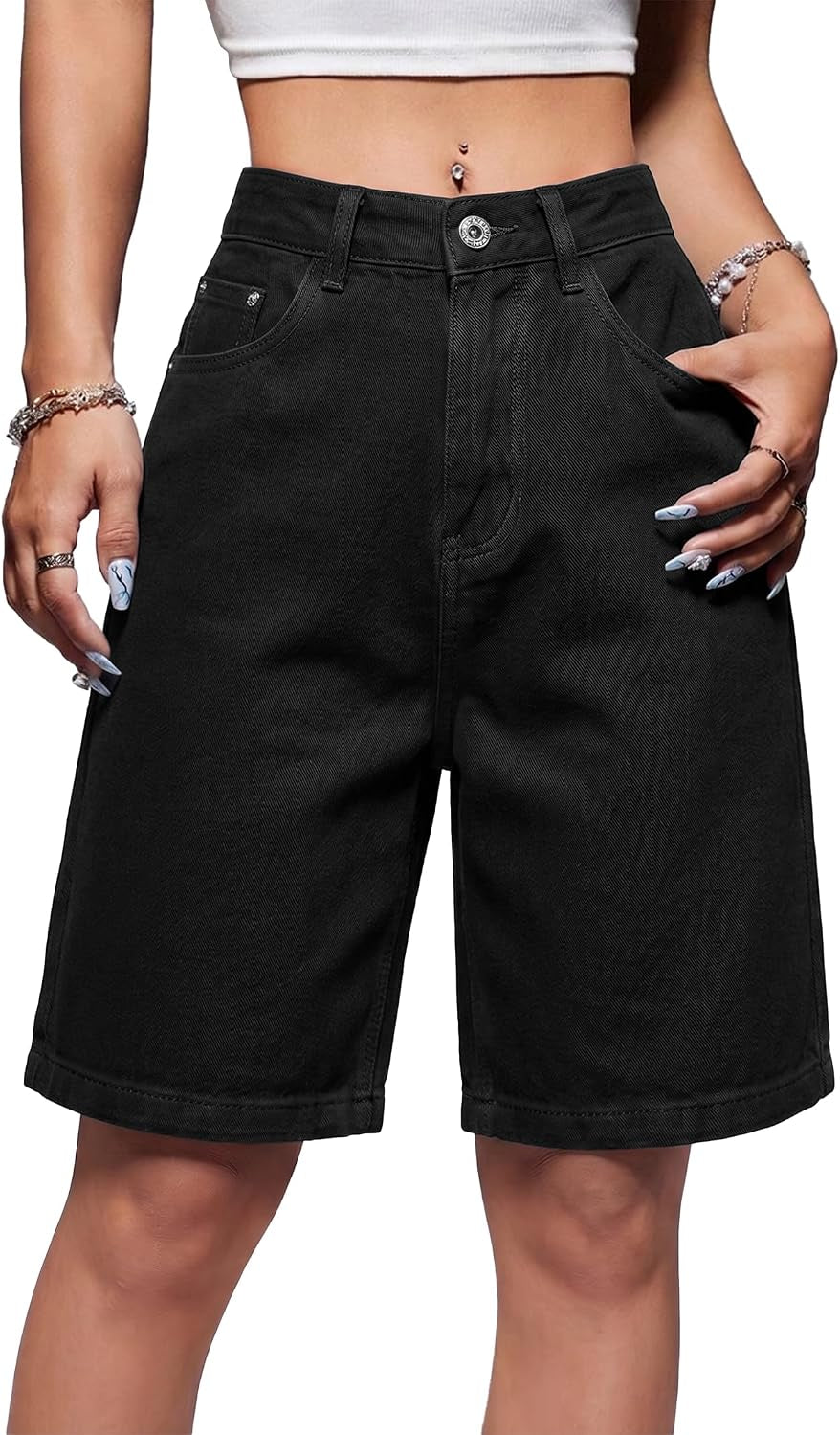 EMMIOL Women Jorts Baggy Jeans Shorts High Waisted Denim | Knee Length Y2K Bermuda Shorts Summer Hot Short Pants Streetwear