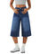 EMMIOL Bermuda Jean Shorts for Women Mid Waisted Denim Shorts | Knee Length, Baggy Jorts, Elastic Waist, Wide Leg, Jean Shorts with Pockets, Daily, Concert, Party, Relaxed Fit
