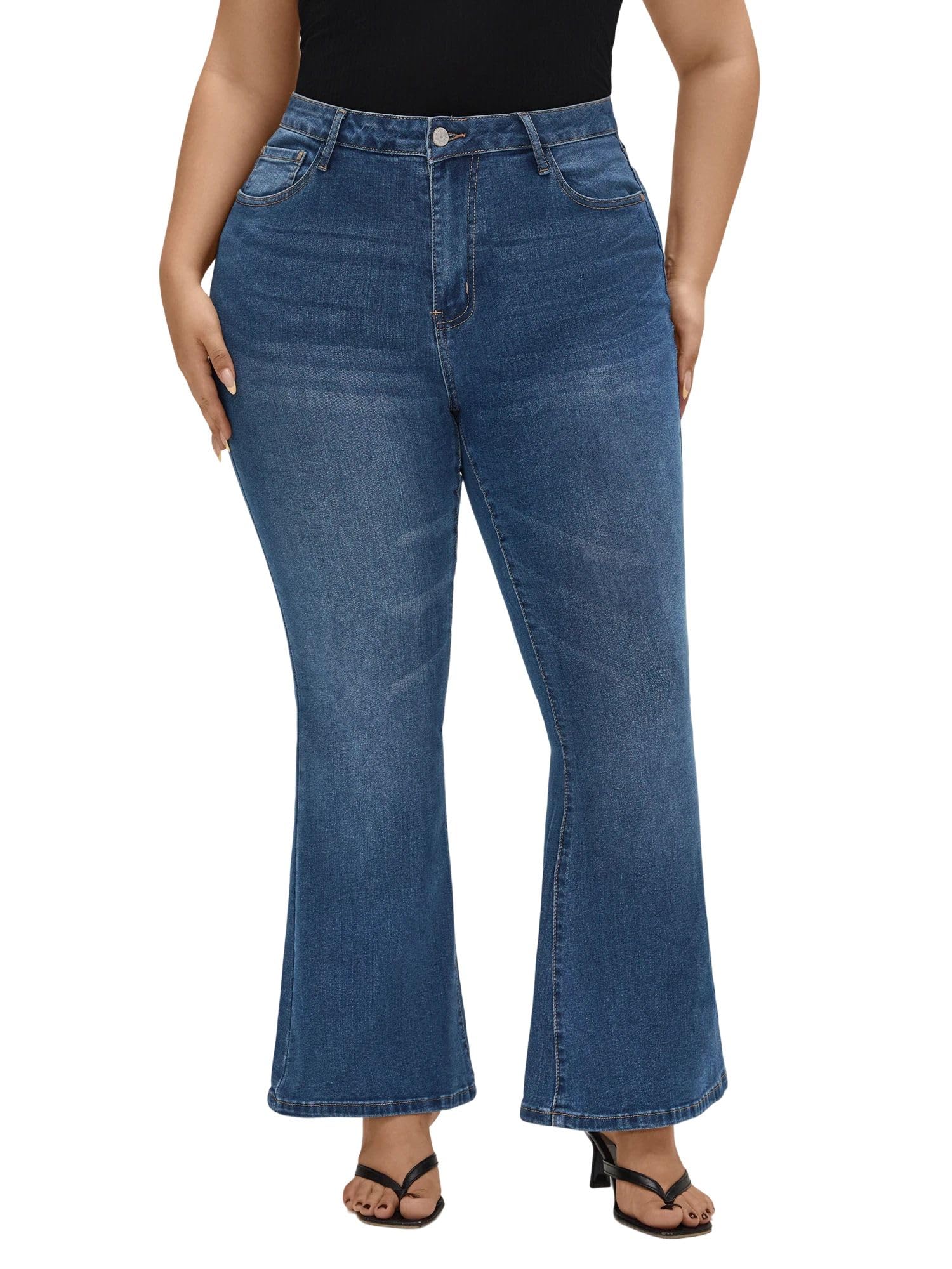 EMMIOL Flare Jeans for Women High Waisted Women's Stretch Bootcut Jeans | Plus Size Bell Bottom Denim Pants with Pockets,Y2K Look,Ripped Design