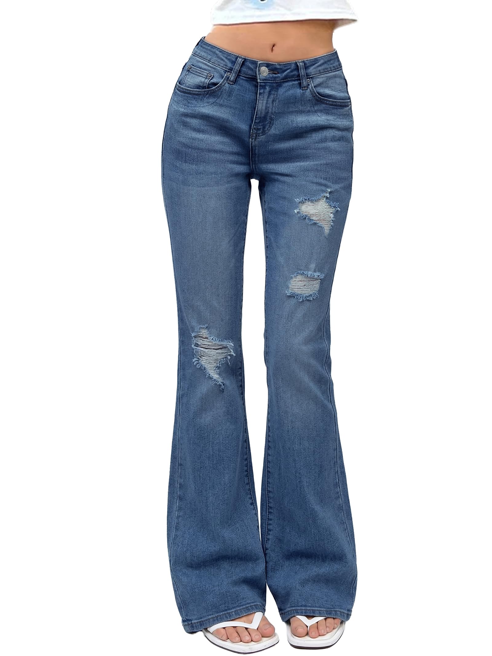 EMMIOL Stretchy Bootcut Jeans for Women High Waisted Womens Flare Jeans | Bell Bottom Jeans for Women, Trendy Y2K Jeans, Ripped Design, Mid High Rise Selection, Retro Denim Pants, Skinny jeans
