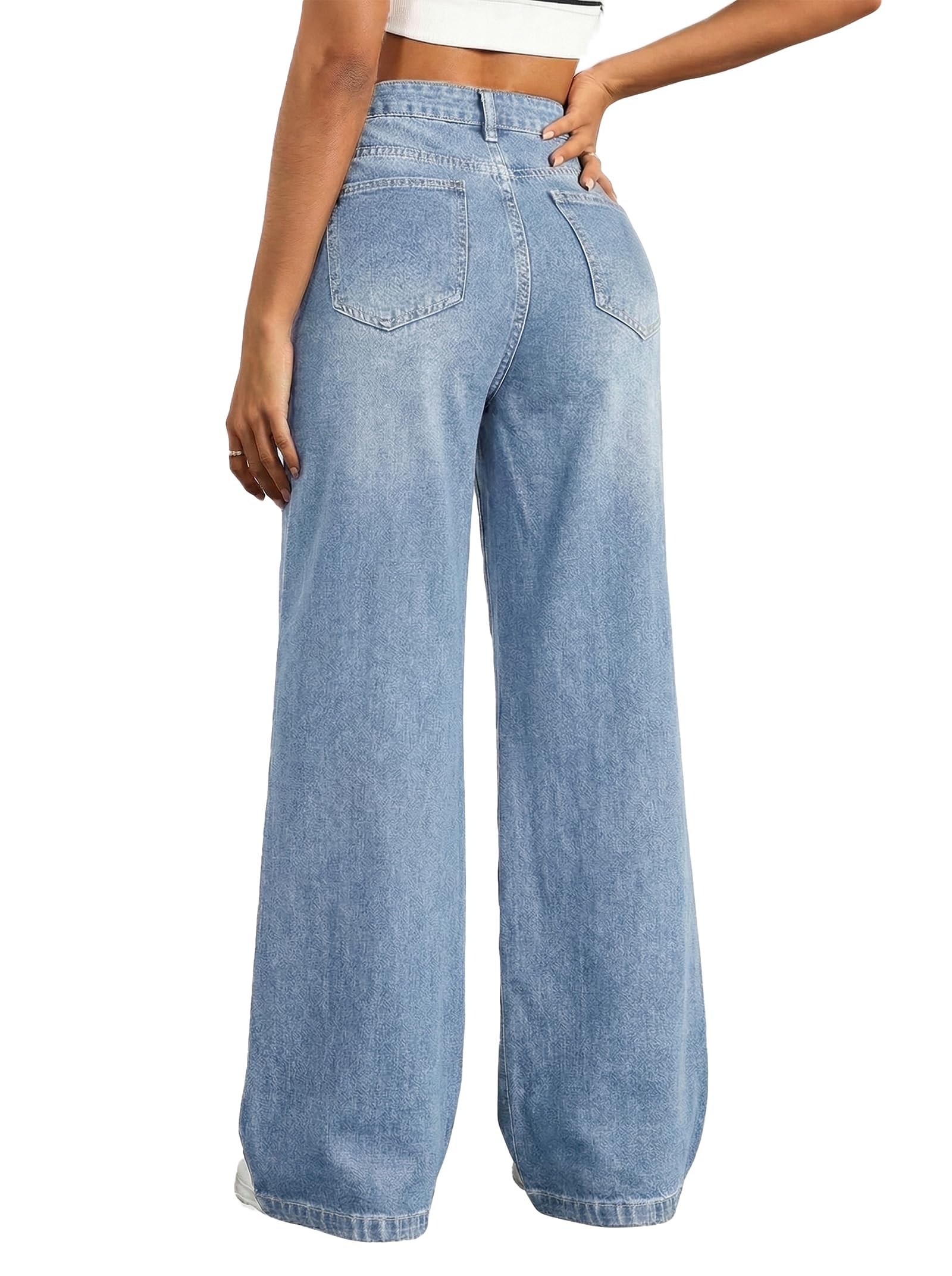 EMMIOL Wide Leg Baggy Jeans for Women Mid High Waisted Stretchy Denim Pants | Pull On Elastic Waist Jeans BBL Y2K Straight Leg Trousers Trendy Outfits
