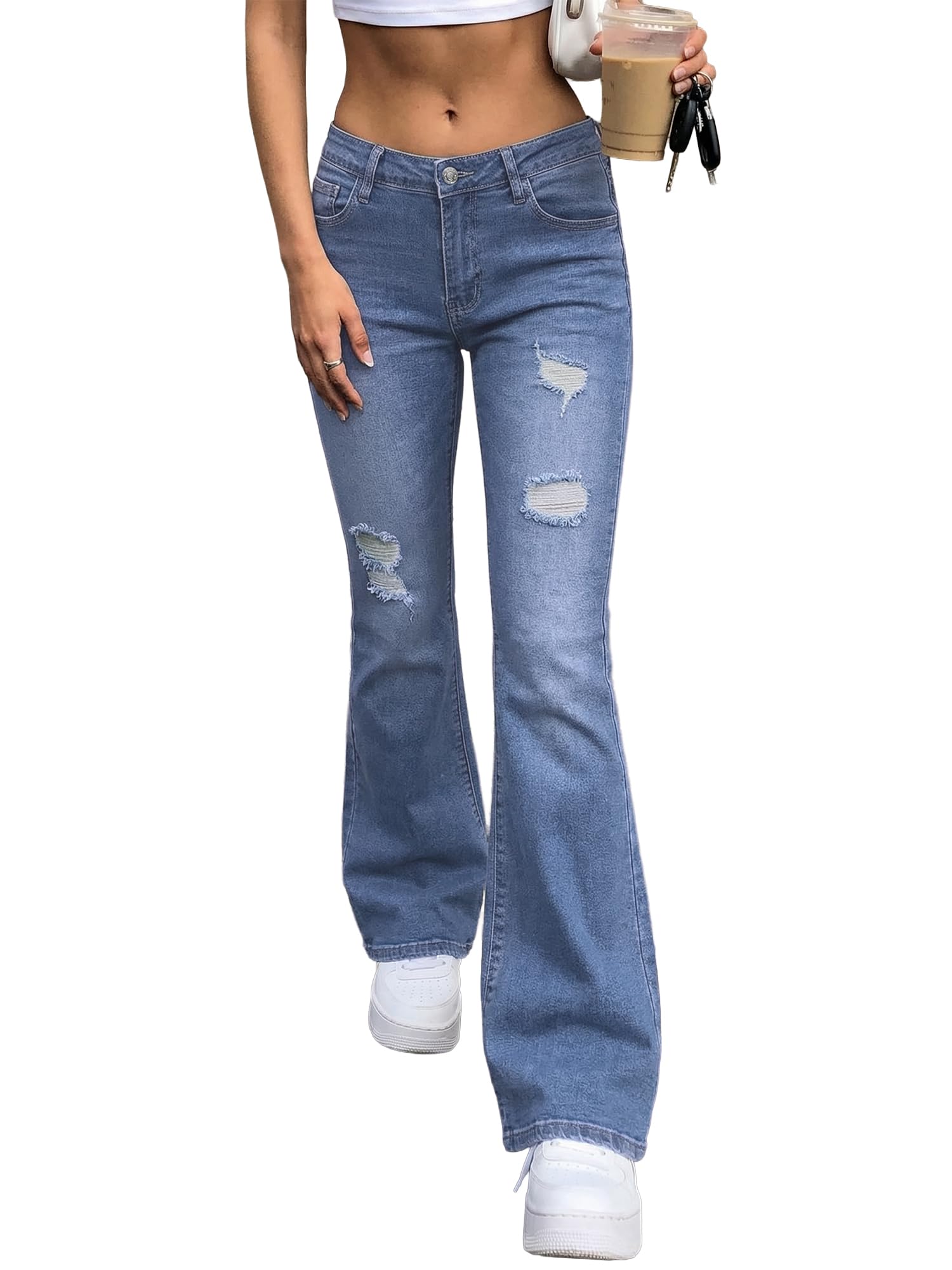 EMMIOL Women's Flare Jeans High Waist Stretch Bootcut Denim Pants | 70s Retro Jeans for Women Comfortable Casual, High Rise, Stretch, Button Front, Western Outfit for Women