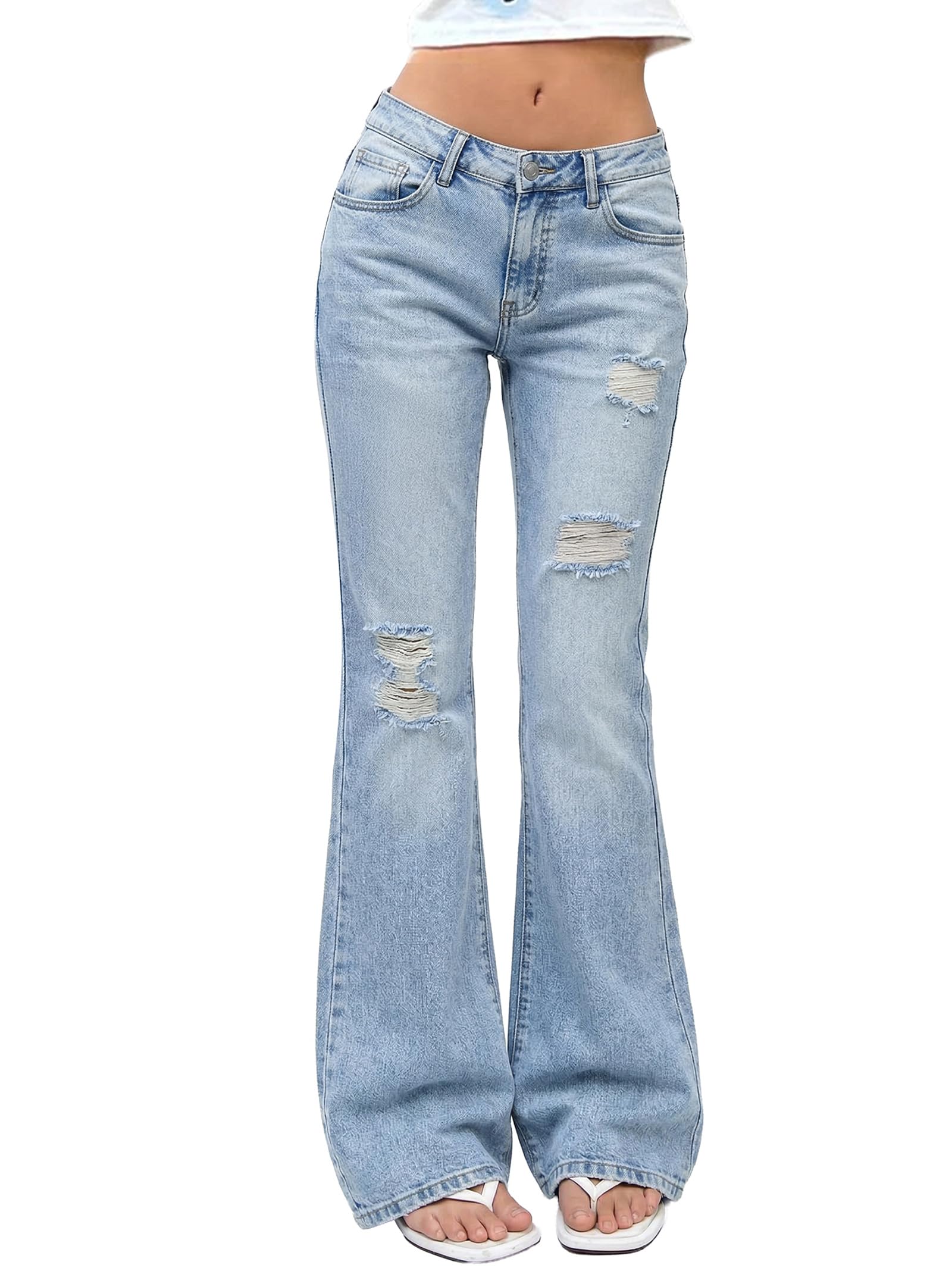 EMMIOL Stretchy Bootcut Jeans for Women High Waisted Womens Flare Jeans | Bell Bottom Jeans for Women, Trendy Y2K Jeans, Ripped Design, Mid High Rise Selection, Retro Denim Pants, Skinny jeans