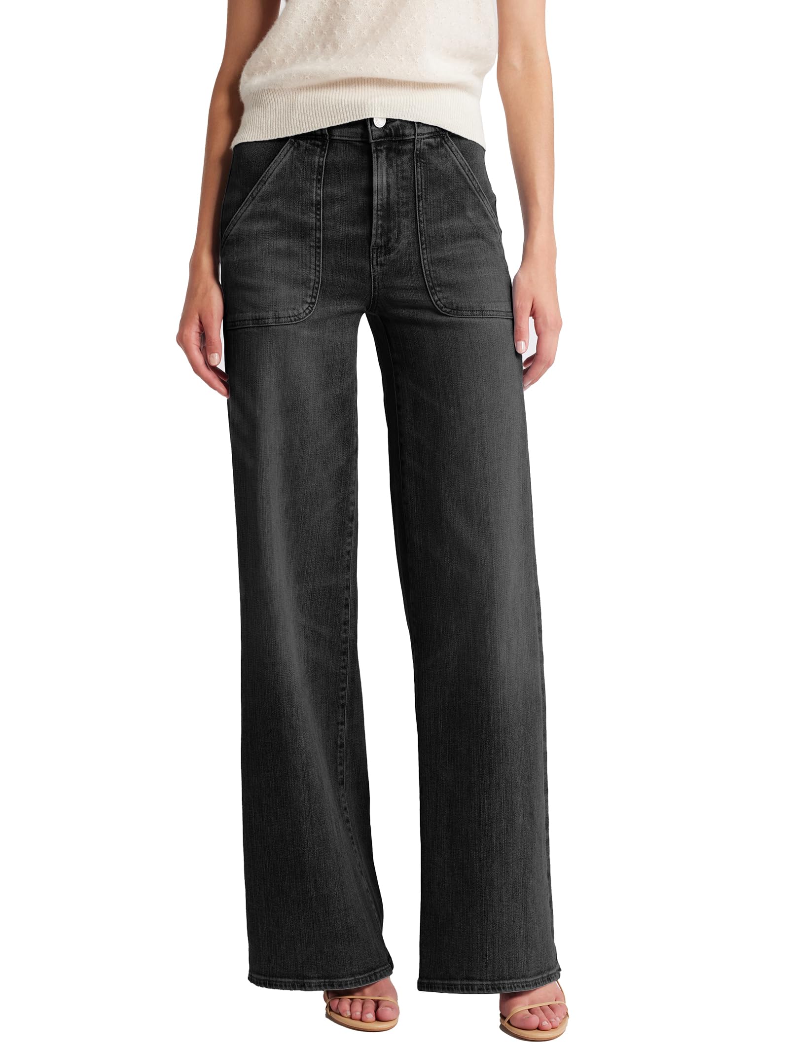 Mid Rise Patch Pocket Straight Leg Denim Pants