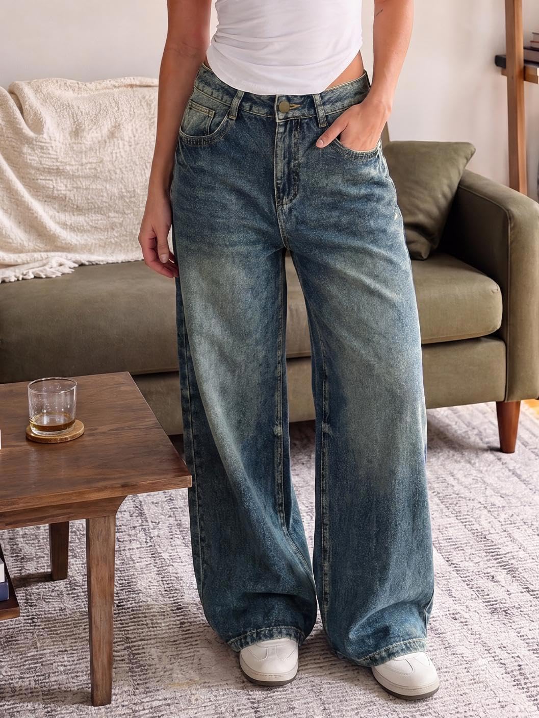 EMMIOL Baggy Jeans for Women High Waisted Womens Wide Leg Jeans Plus Size | Y2K Boyfriends Denim Pants, Casual Loose Wide Leg Jeans, Straight Leg, High Waist, 90s Vintage Baggy Pants with Pockets