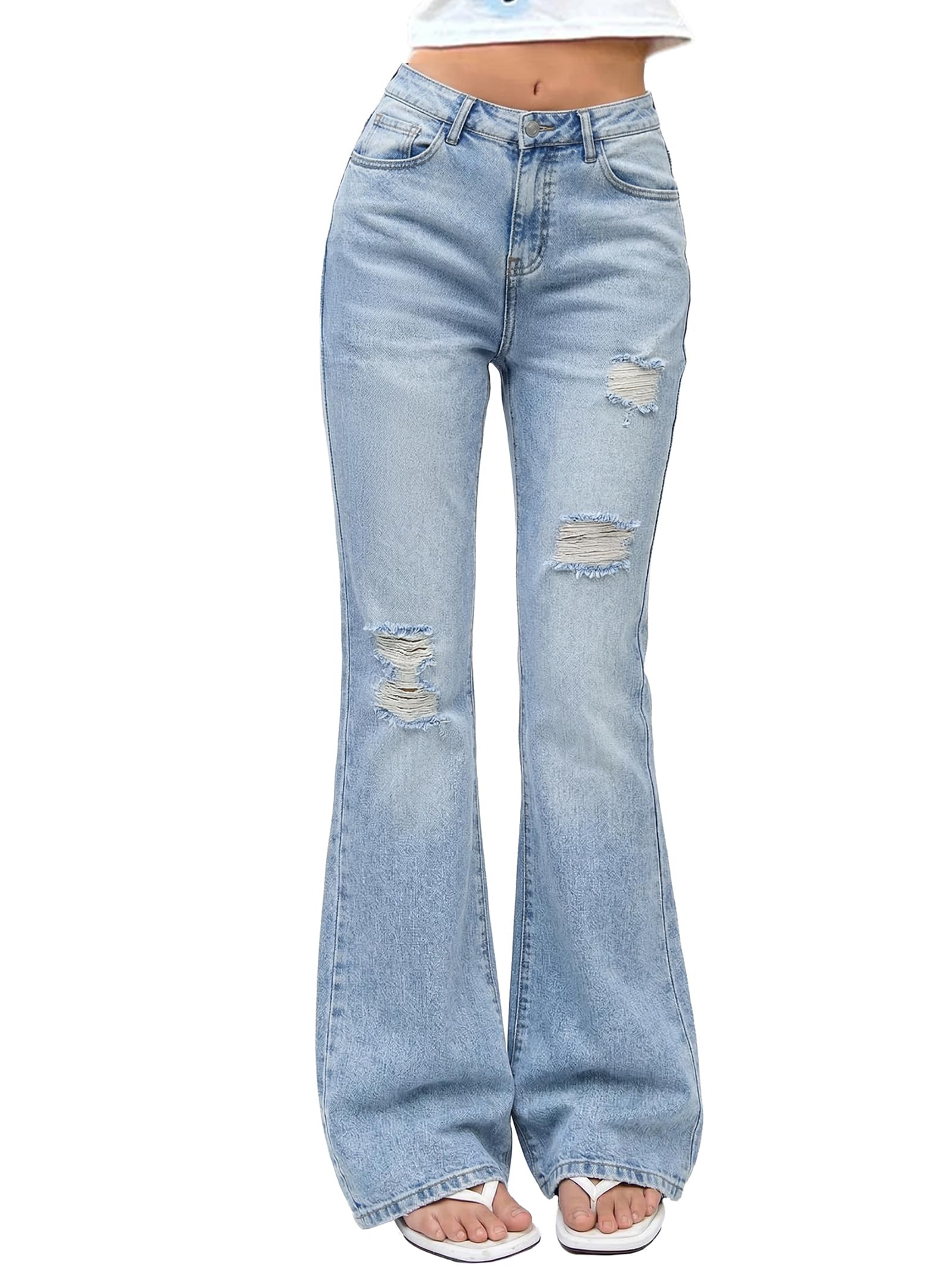 EMMIOL Stretchy Bootcut Jeans for Women High Waisted Womens Flare Jeans | Bell Bottom Jeans for Women, Trendy Y2K Jeans, Ripped Design, Mid High Rise Selection, Retro Denim Pants, Skinny jeans
