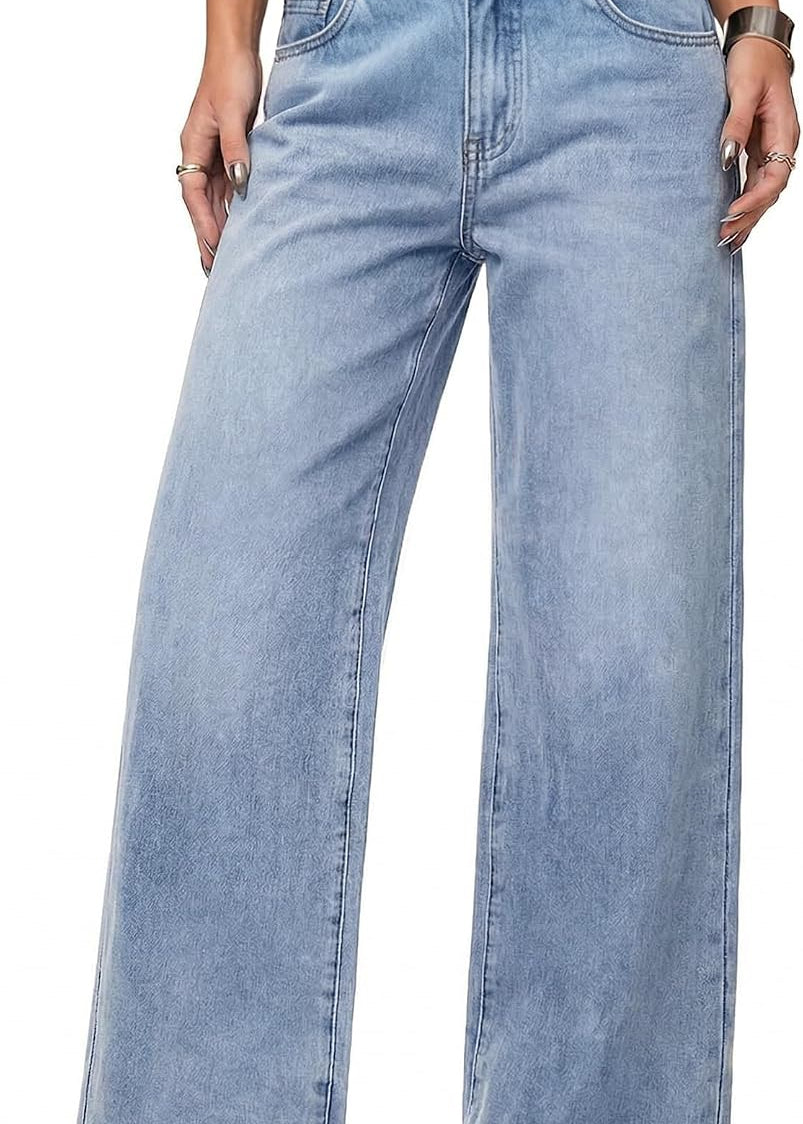 EMMIOL High Waisted Baggy Jeans Women Tall Y2K Wide Leg Jean | Trendy Straight Leg Denim Pants with Frayed Raw Hem Front and Back Pockets